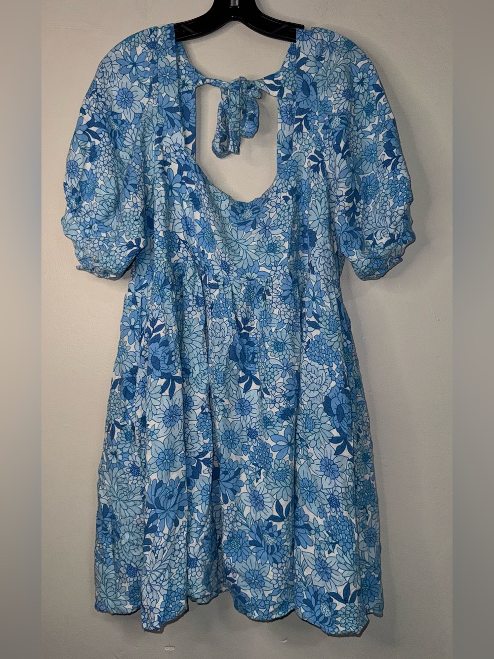 Petal & Pup Blue Floral Babydoll Tie-Back Mini Dress